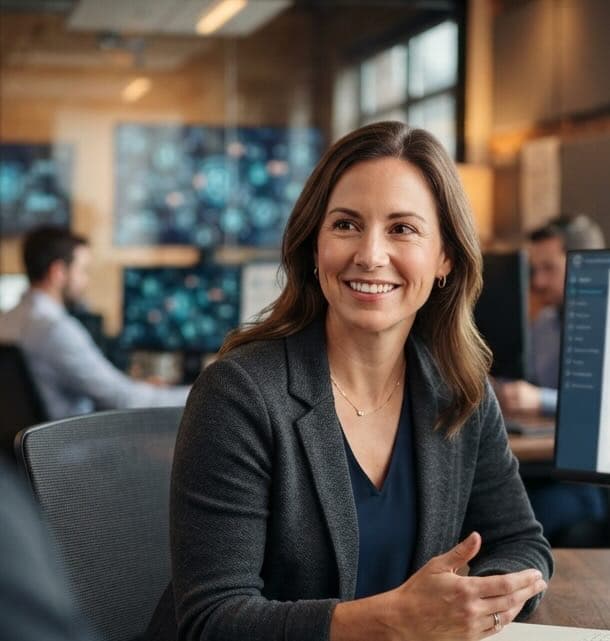 A Fortwise compliance consultant meeting a client in a security operations room